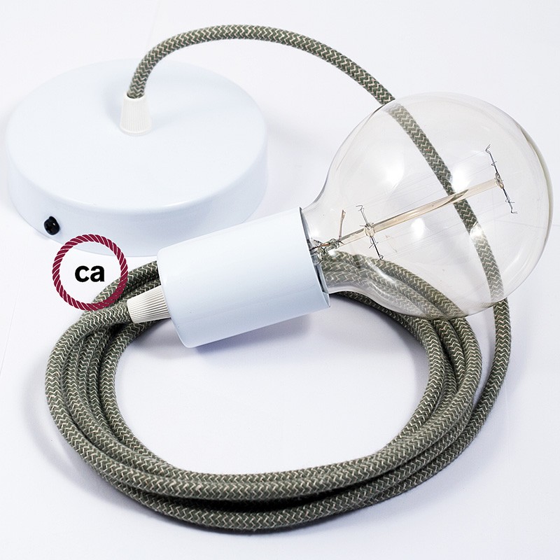 Viseća lampa s tekstilnim kabelom RD72 - Cik-Cak, Timijan Zeleni Pamuk I Prirodni Lan