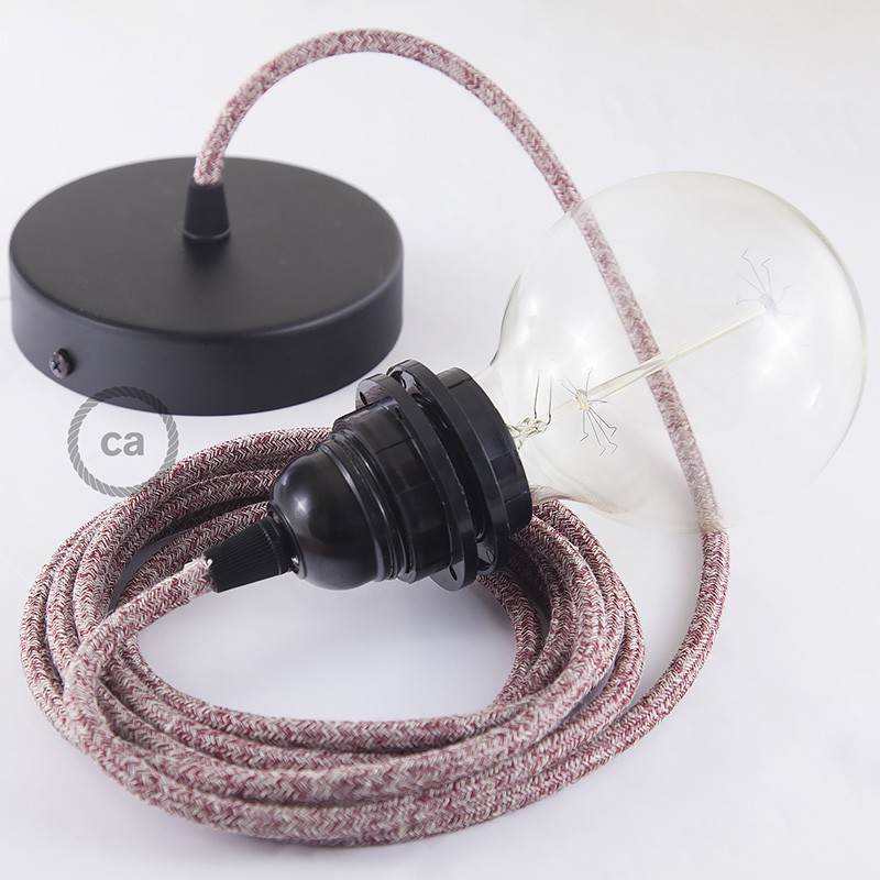 Viseća lampa za sjenilo s tekstilnim kabelom RS83 - Crvena Pamuk I Prirodni Lan
