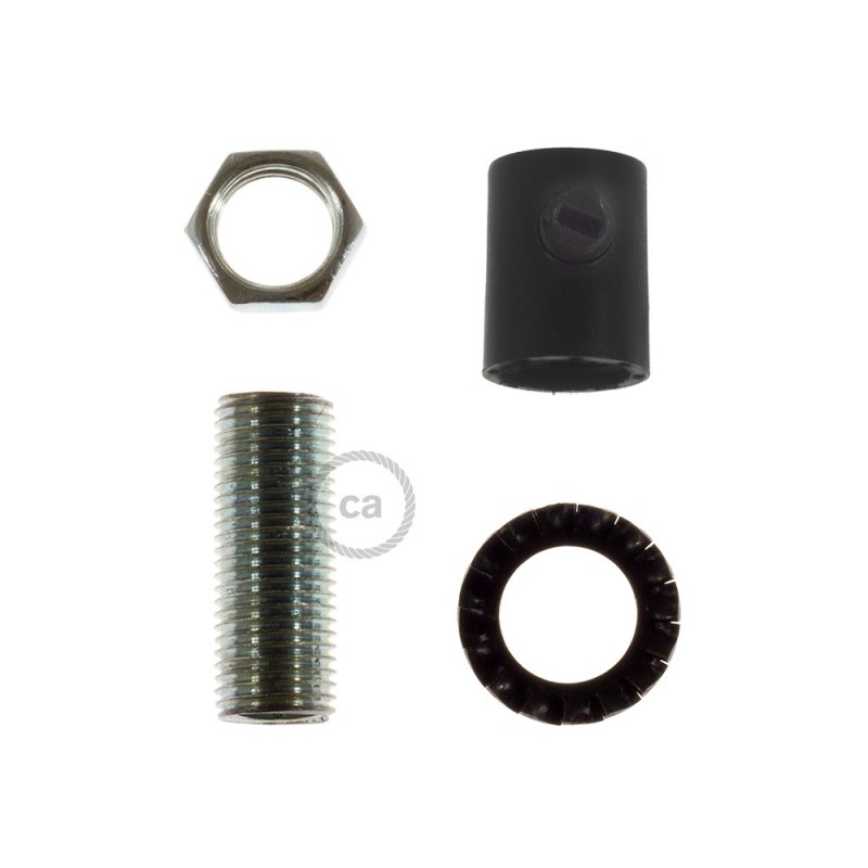 Okrugla zatezna cijev s navojem, maticom i podloškom, crna plastika