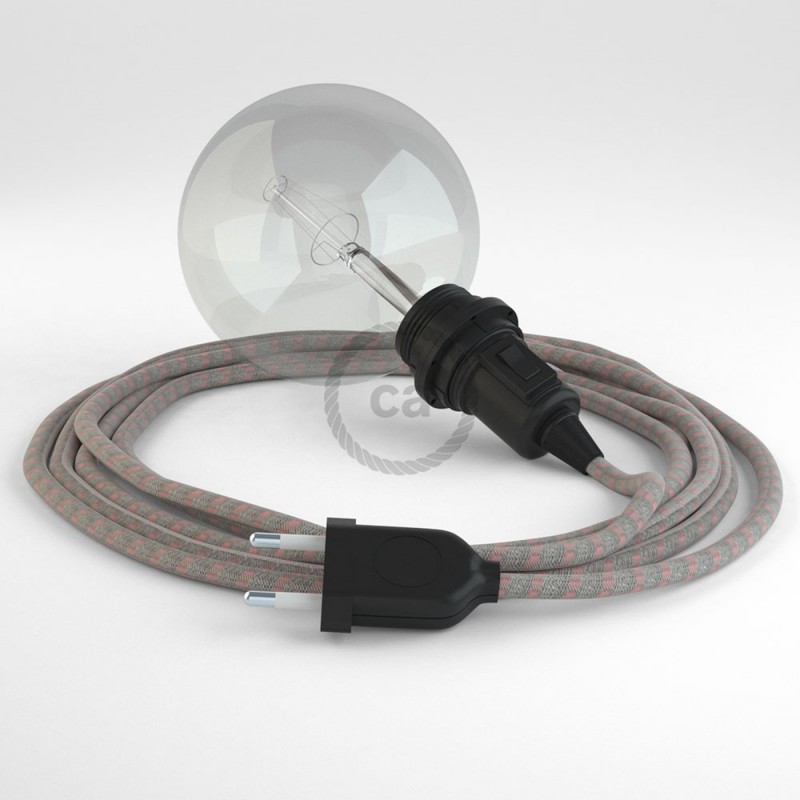 Kreirajte svoju viseću lampu "Zmija" za sjenilo RD51 Crte, Ružičasti Pamuk I Prirodni Lan i unesite svjetlo gdje god želite.