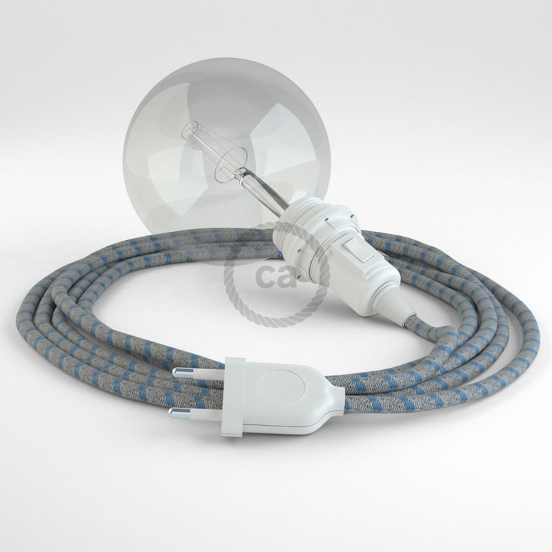 Kreirajte svoju viseću lampu "Zmija" za sjenilo RD55 Crte, Nebesko Plavi Pamuk I Prirodni Lan i unesite svjetlo gdje god želite.