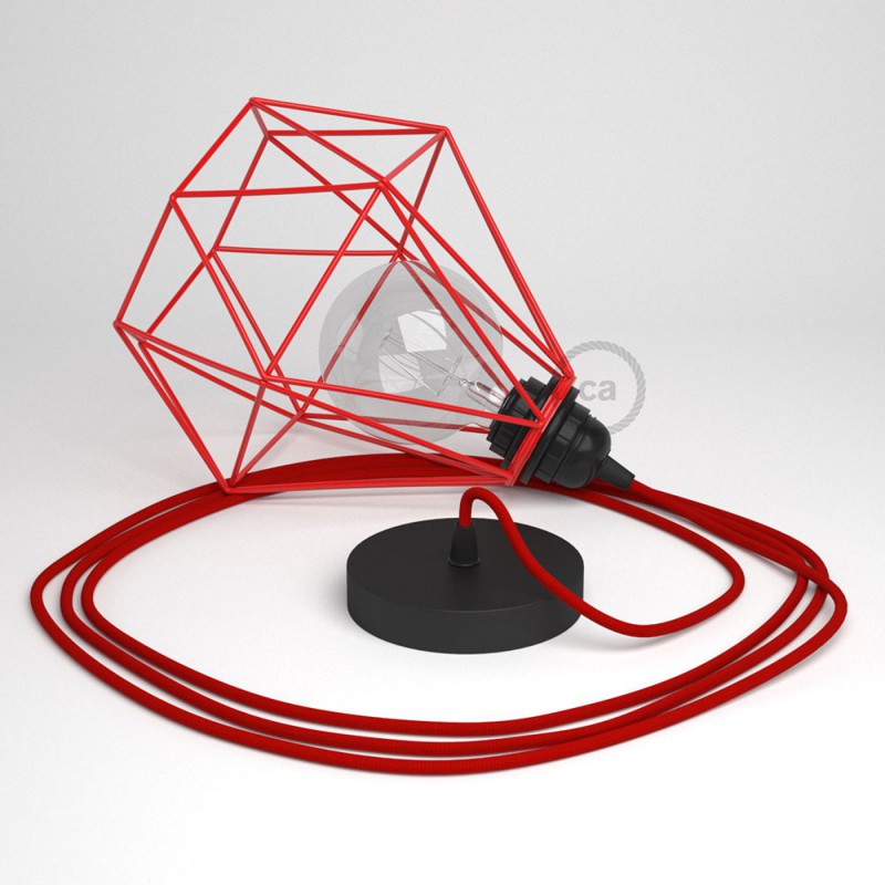 Viseća lampa s ukrasnim kavezom Diamant - crvena s crvenim RM09 kabelom