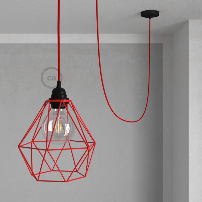Viseća lampa s ukrasnim kavezom Diamant - crvena s crvenim RM09 kabelom