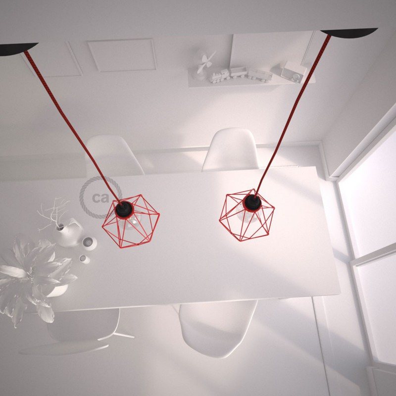 Viseća lampa s ukrasnim kavezom Diamant - crvena s crvenim RM09 kabelom