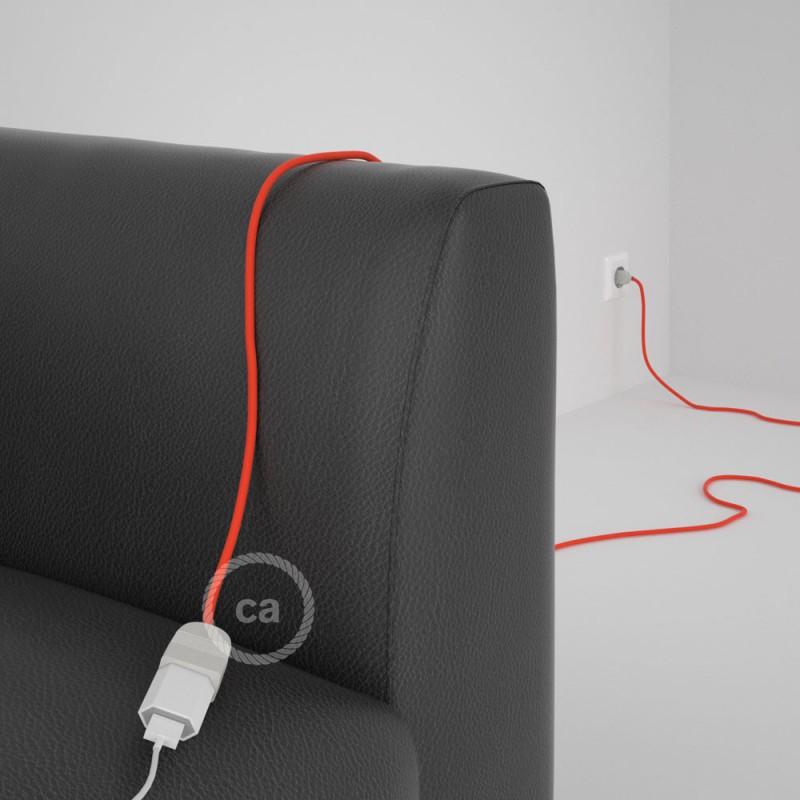 Produžni kabel za napajanje (2P 10A) Narančasti Fluo Rajon RF15 - Made in Italy