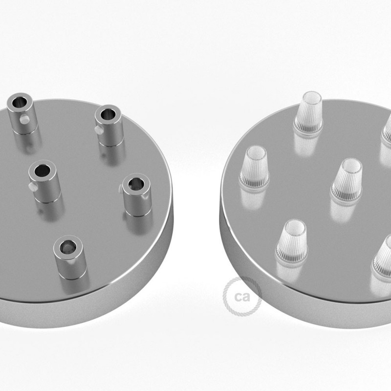 Pauk viseće lampa s 7 ispusta, kromiran metal, bijeli kabel RM01, napravljeno u Italiji.