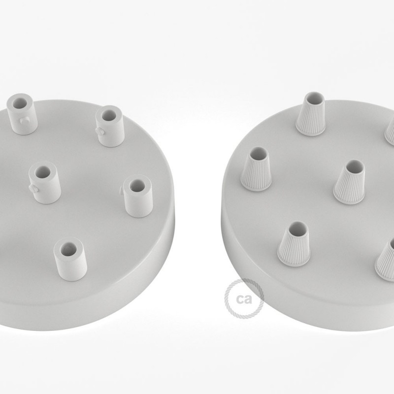 Pauk viseće lampa s 6 ispusta, bijeli metal, crni kabel RM04, napravljeno u Italiji.