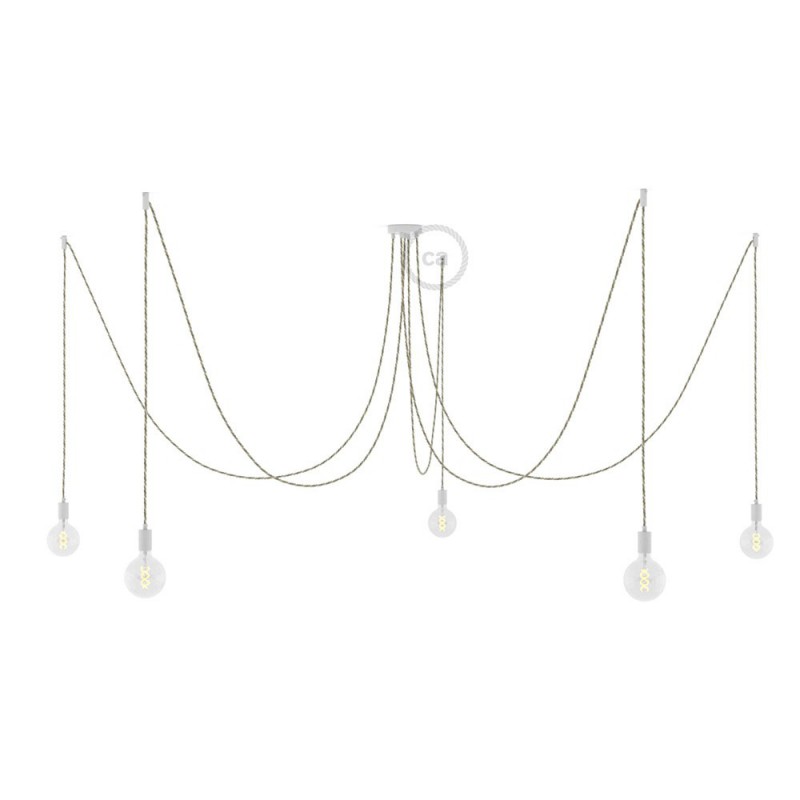 Pauk viseće lampa s 5 ispusta, bijeli metal, kabel Country TN07, napravljeno u Italiji.