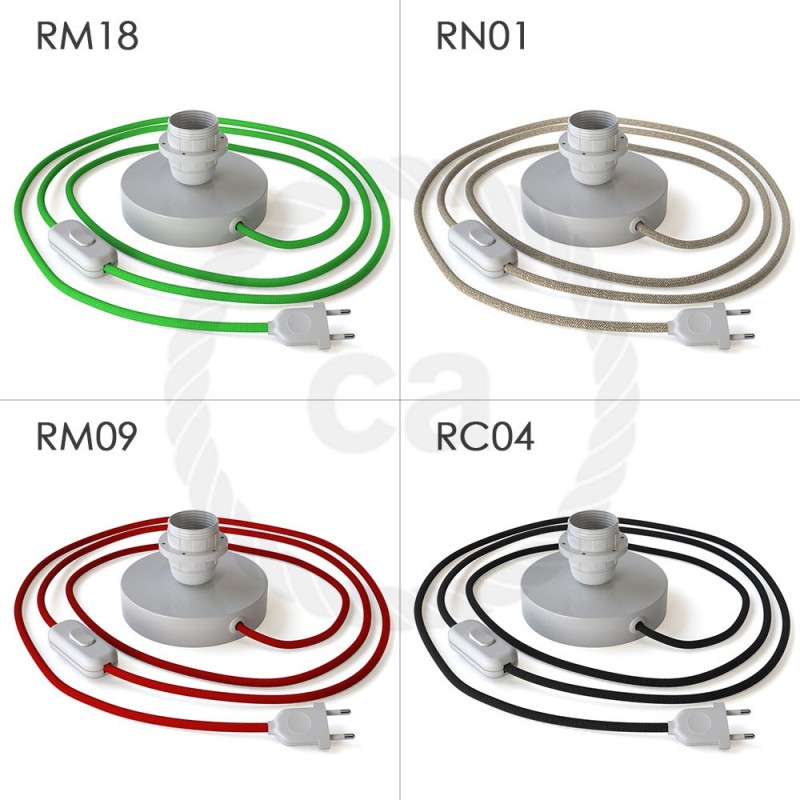 Posaluce, bijela metalna stolna svjetiljka za sjenilo, s tekstilnim kabelom, prekidačem i dvopolnim utikačem