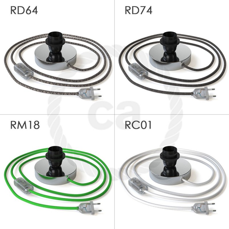 Posaluce, kromirana metalna stolna svjetiljka za sjenilo, s tekstilnim kabelom, prekidačem i dvopolnim utikačem