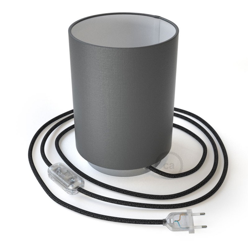 Posaluce sa cilindar sjenilom Kvarc Sivo Electra, krom metalna, s tekstilnim kabelom, prekidačem i dvopolnim utikačem