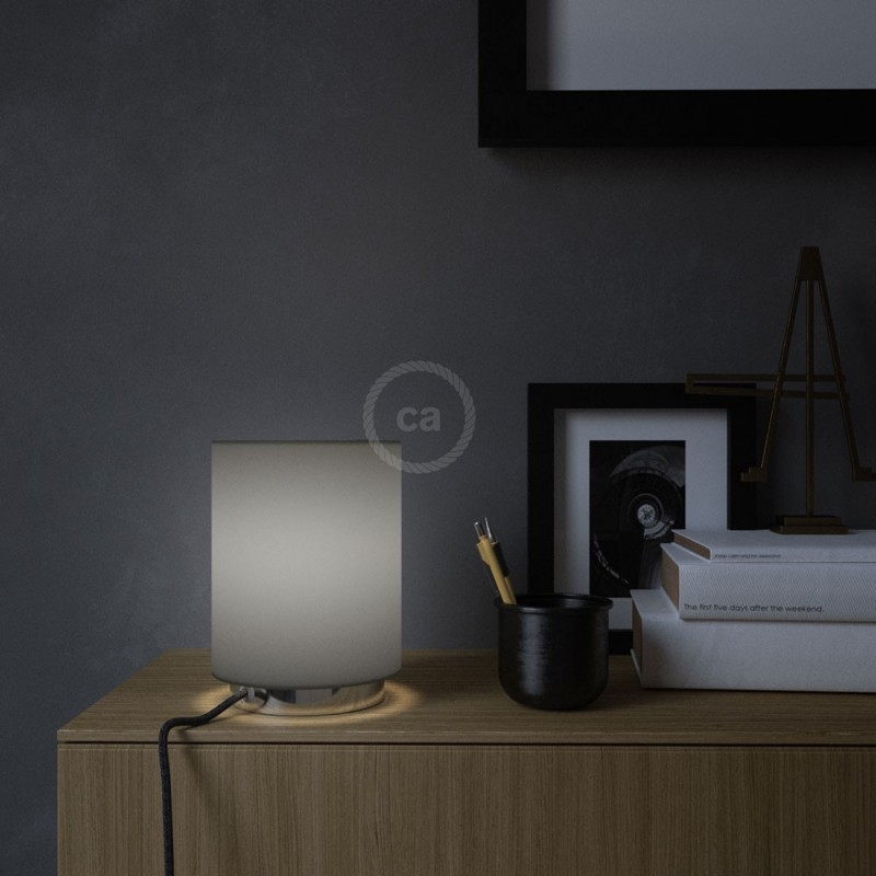 Posaluce sa cilindar sjenilom Kvarc Sivo Electra, krom metalna, s tekstilnim kabelom, prekidačem i dvopolnim utikačem