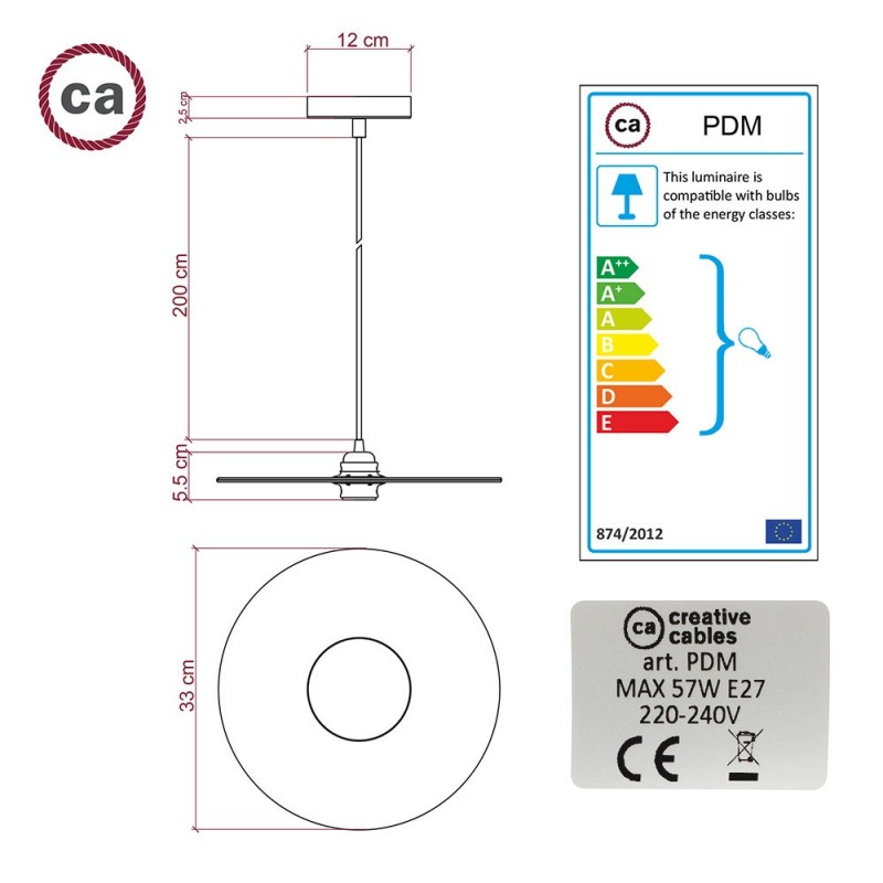 UFO Viseća lampa s dvostranim drvenim sjenilom s ilustracijama od strane Gianfranco Setzu s kabelom RN06 Juta