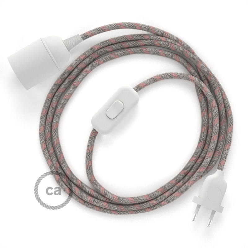 SnakeBis komplet za svjetiljku s tekstilnim kabelom - Crte, Ružičasti Pamuk I Prirodni Lan RD51