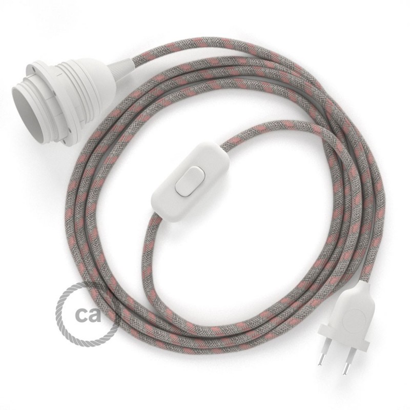 SnakeBis komplet za svjetiljku s tekstilnim kabelom - Crte, Ružičasti Pamuk I Prirodni Lan RD51