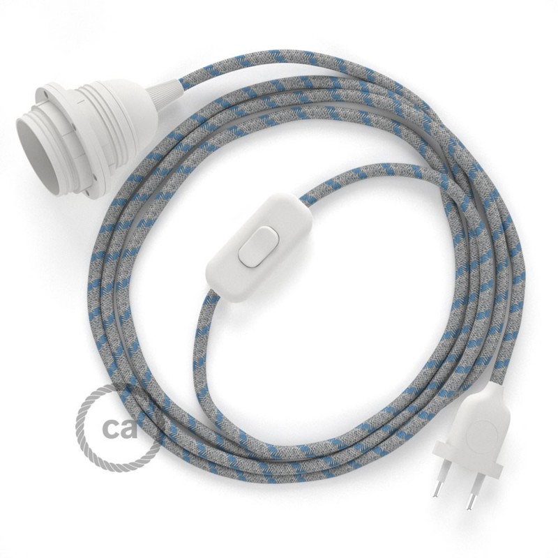 SnakeBis komplet za svjetiljku s tekstilnim kabelom - Crte, Nebesko Plavi Pamuk I Prirodni Lan RD55