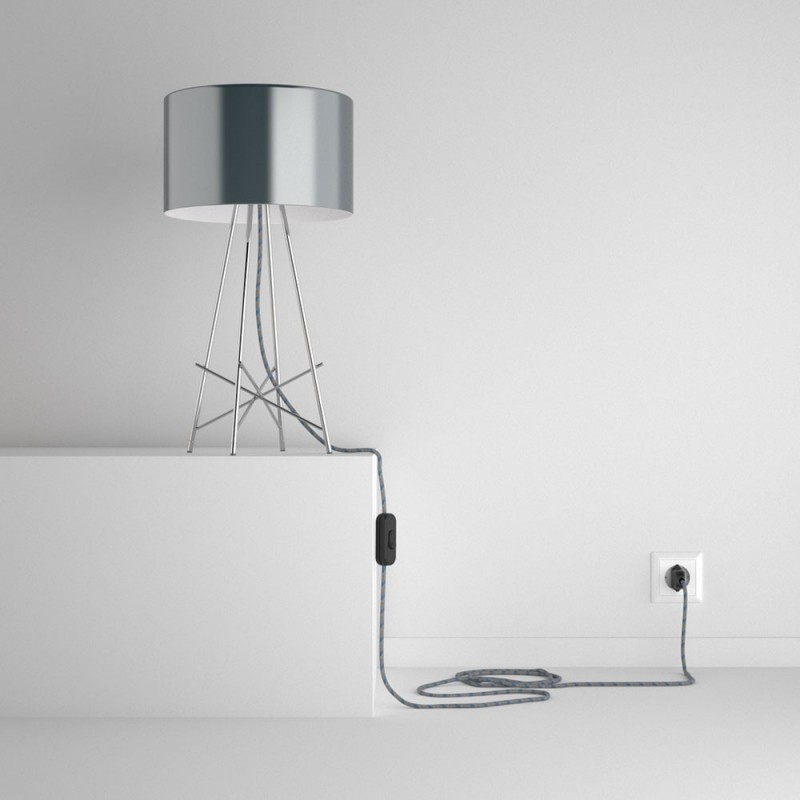 SnakeBis komplet za svjetiljku s tekstilnim kabelom - Crte, Nebesko Plavi Pamuk I Prirodni Lan RD55