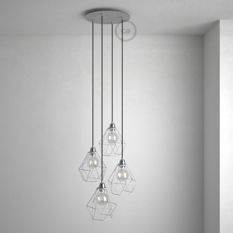 Okrugla 35cm XXL cilindrična rozeta, mat srebrna, 4 izlaza + dodaci