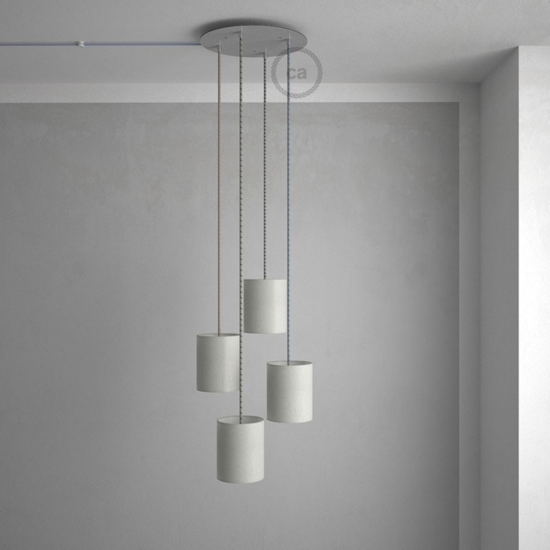 Okrugla 35cm XXL cilindrična rozeta, mat srebrna, 4 izlaza + dodaci