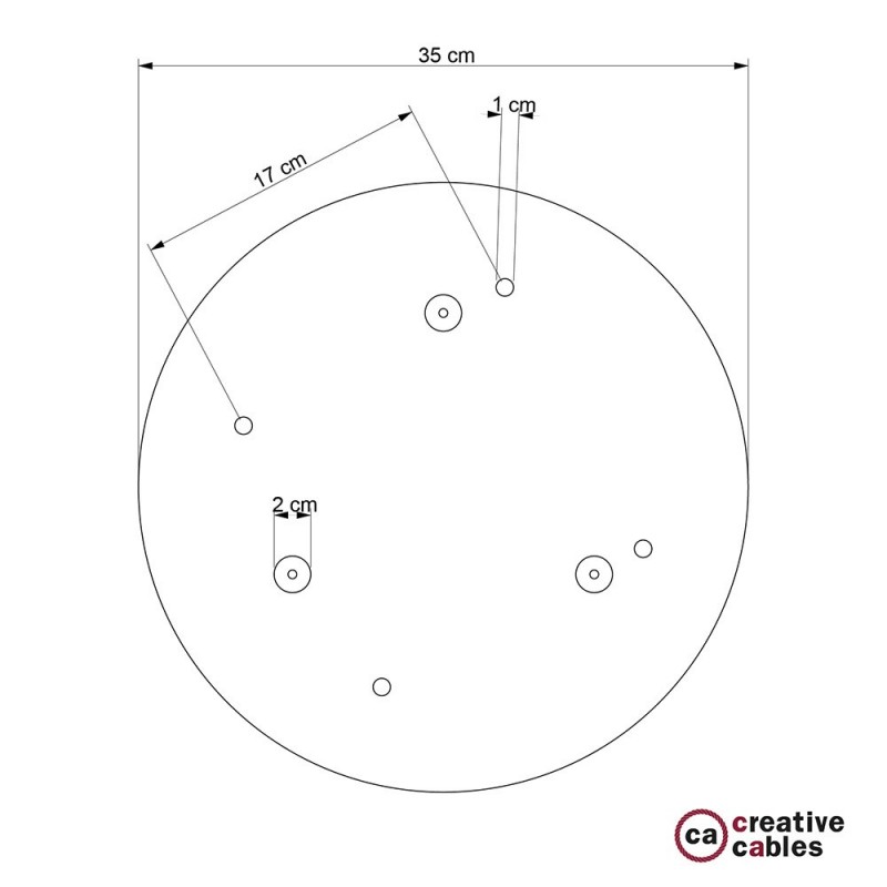 Okrugla 35cm XXL cilindrična rozeta, mat srebrna, 4 izlaza + dodaci