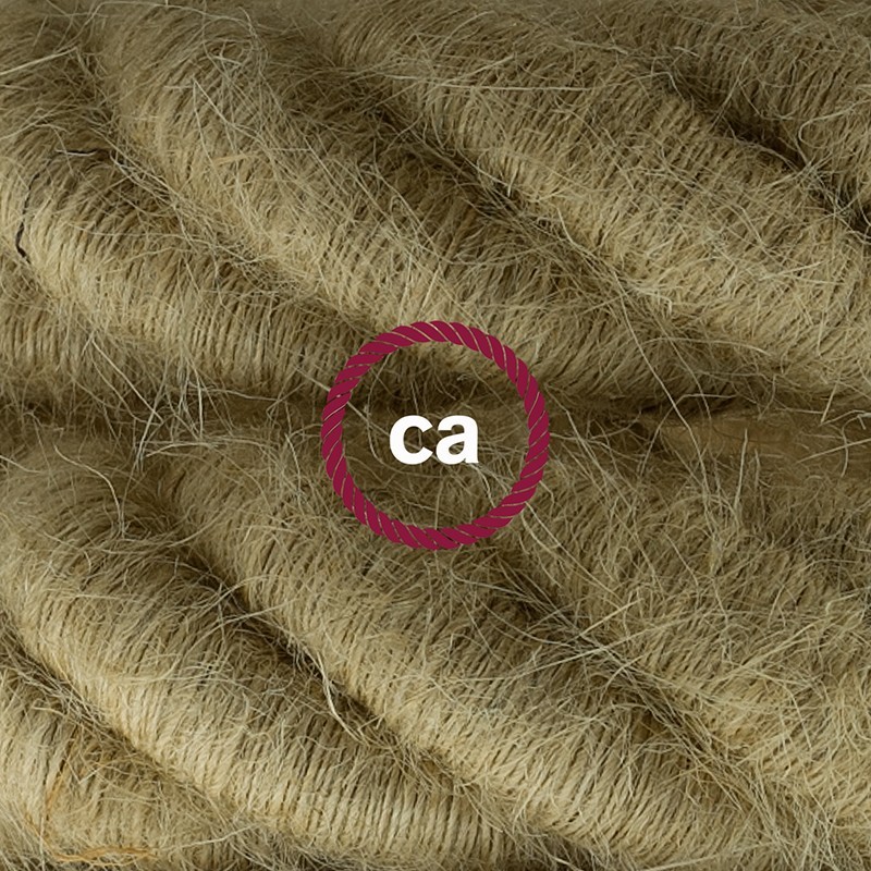 Bijelo obojena viseća drvena lampa, set s omotanim 3XL 30mm tekstilnim kabelom, prekrivenim grubo jutom.