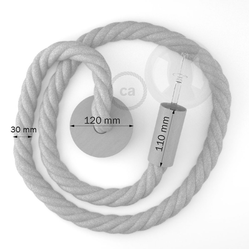 Bijelo obojena viseća drvena lampa, set s omotanim 3XL 30mm tekstilnim kabelom, prekrivenim grubo jutom.