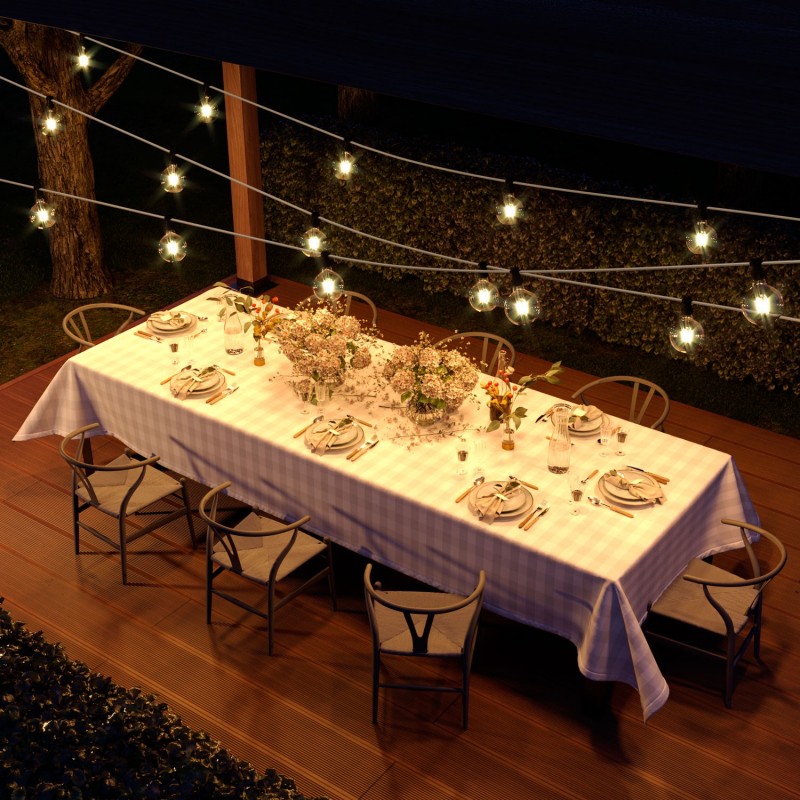 Ready-to-use 7.5m String Light -kabel s rayon tekstilom -ZigZag crno bijeli CZ04, 5 grla za žarulje, kukom i utikačem