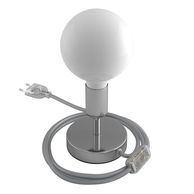 Alzaluce - metalna stolna lampa s tekstilnim kabelom, prekidačem i dvopolnim utikačem.