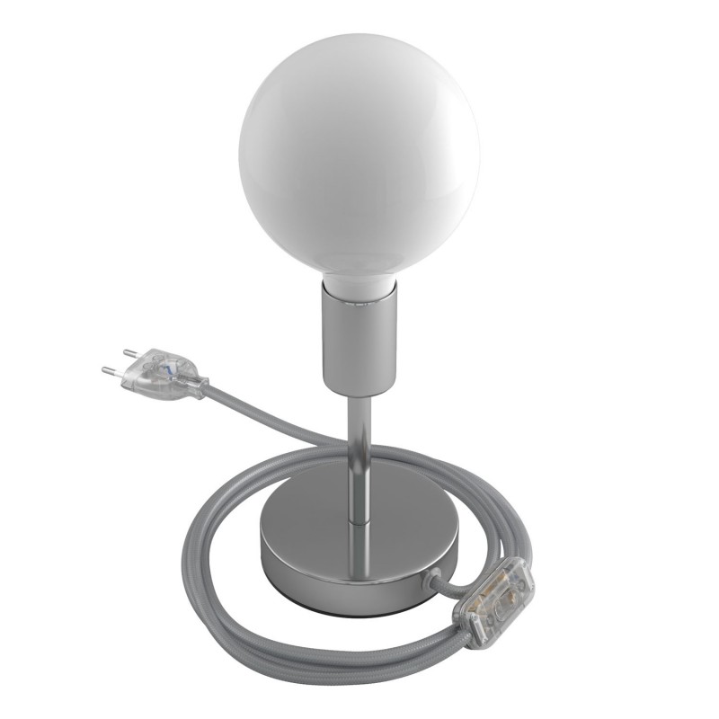 Alzaluce - metalna stolna lampa s tekstilnim kabelom, prekidačem i dvopolnim utikačem.