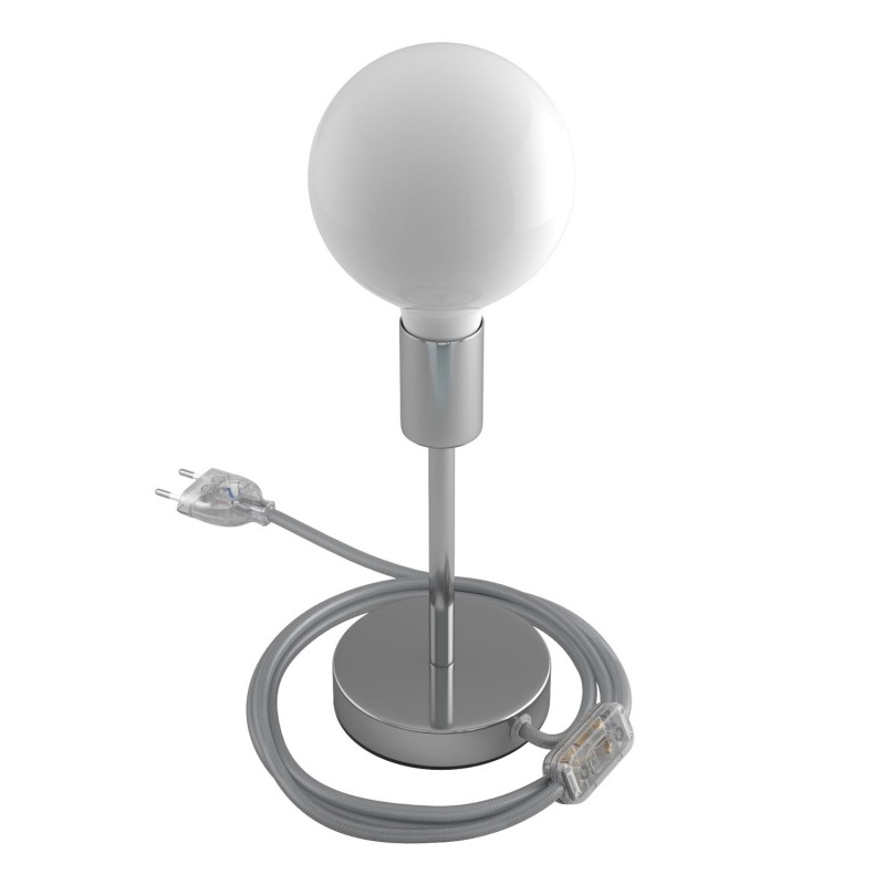 Alzaluce - metalna stolna lampa s tekstilnim kabelom, prekidačem i dvopolnim utikačem.