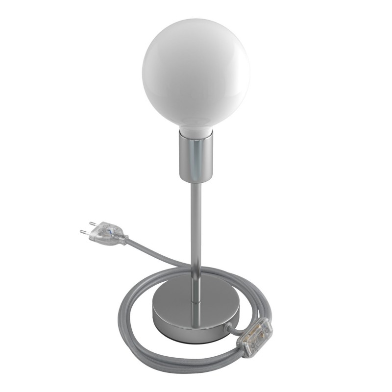Alzaluce - metalna stolna lampa s tekstilnim kabelom, prekidačem i dvopolnim utikačem.