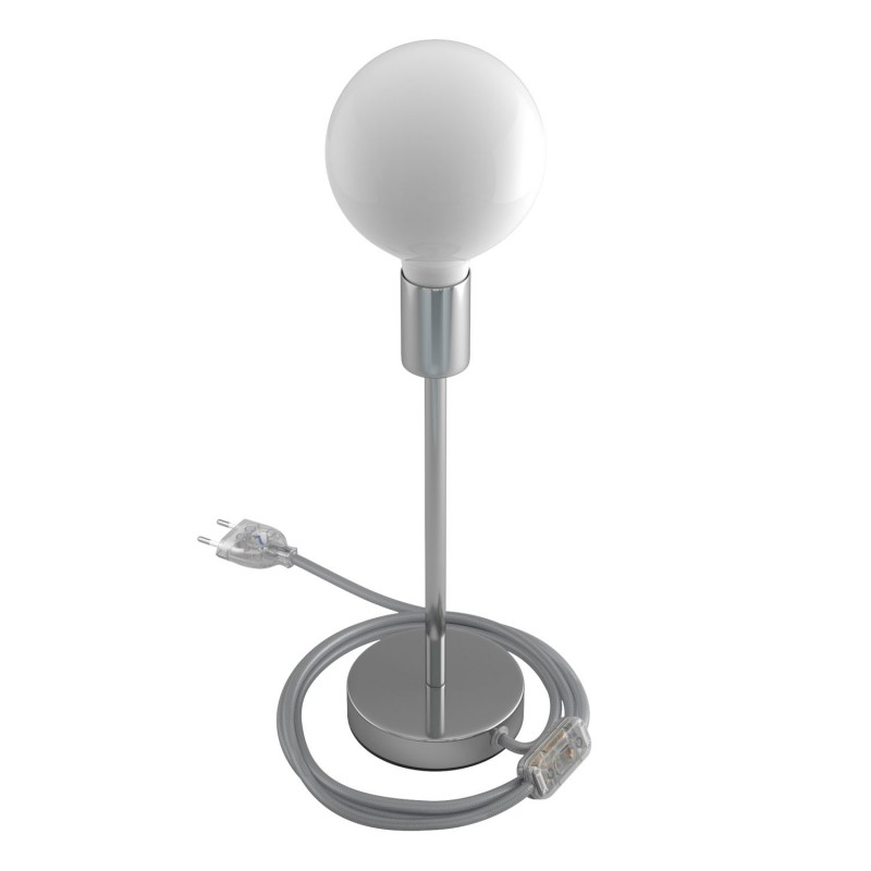 Alzaluce - metalna stolna lampa s tekstilnim kabelom, prekidačem i dvopolnim utikačem.