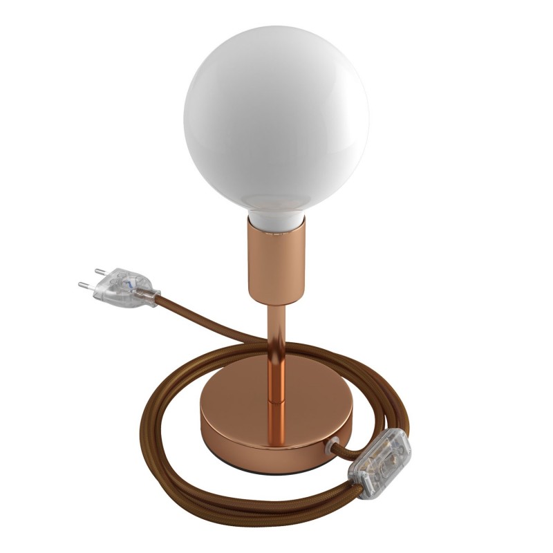 Alzaluce - metalna stolna lampa s tekstilnim kabelom, prekidačem i dvopolnim utikačem.