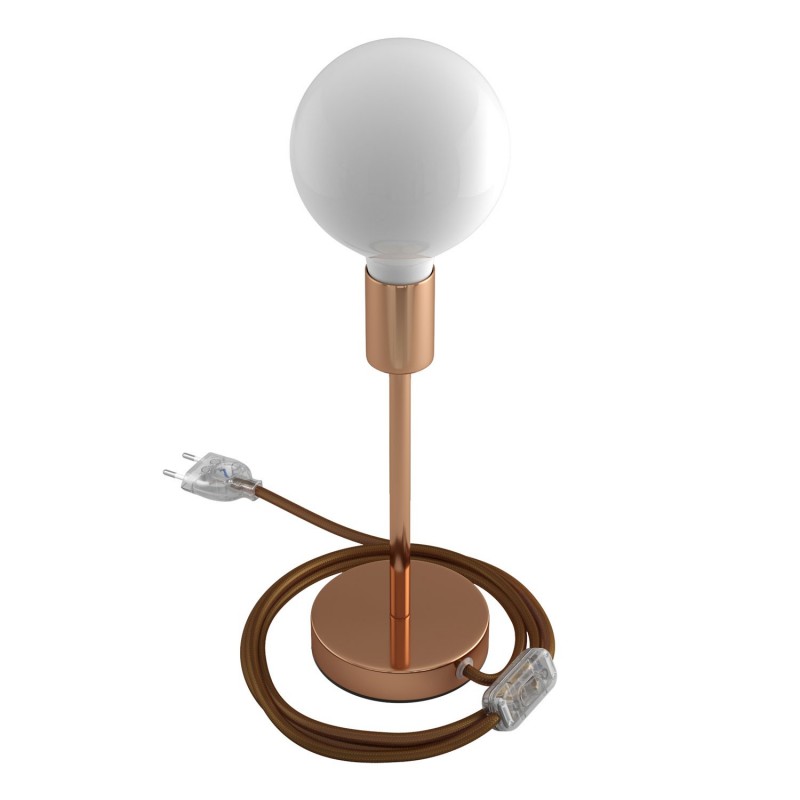 Alzaluce - metalna stolna lampa s tekstilnim kabelom, prekidačem i dvopolnim utikačem.