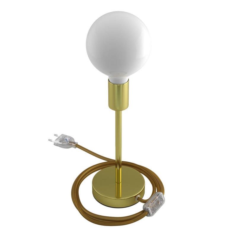 Alzaluce - metalna stolna lampa s tekstilnim kabelom, prekidačem i dvopolnim utikačem.