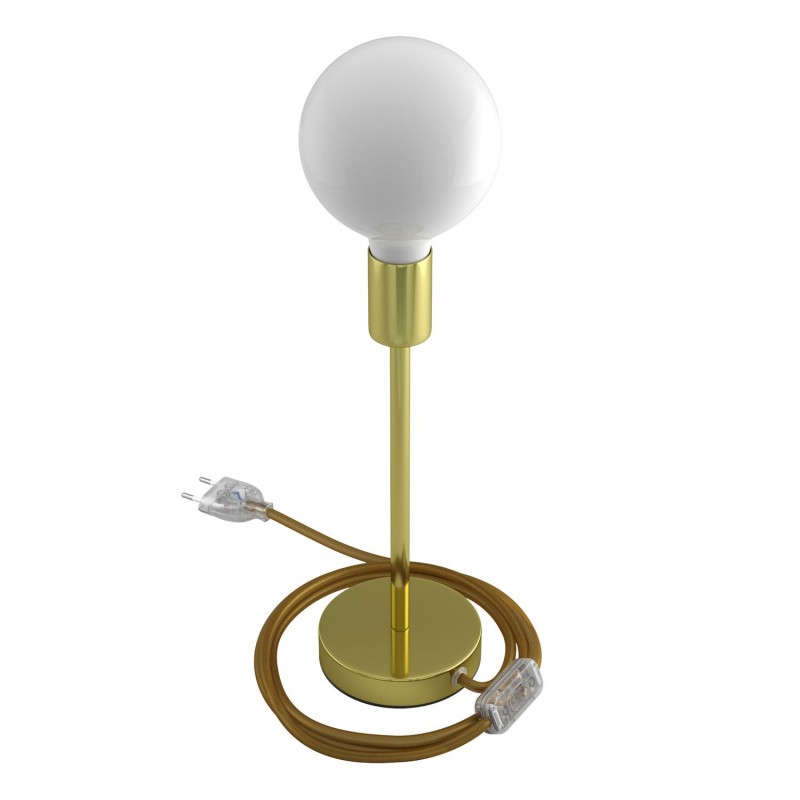 Alzaluce - metalna stolna lampa s tekstilnim kabelom, prekidačem i dvopolnim utikačem.