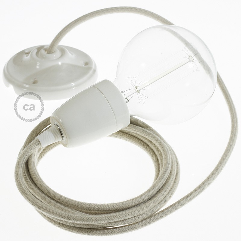 Viseća porculanska lampa, set s tekstilnim kabelom RC43 - Kremasti Pamuk