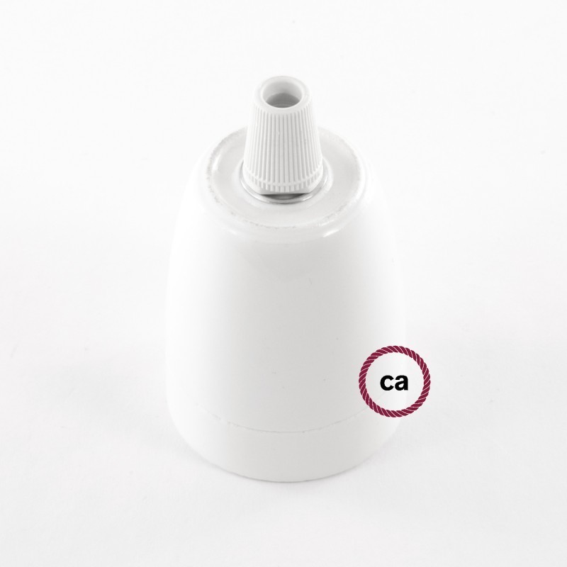 Viseća porculanska lampa, set s tekstilnim kabelom RD73 - Cik-Cak, Smeđi Pamuk I Prirodni Lan