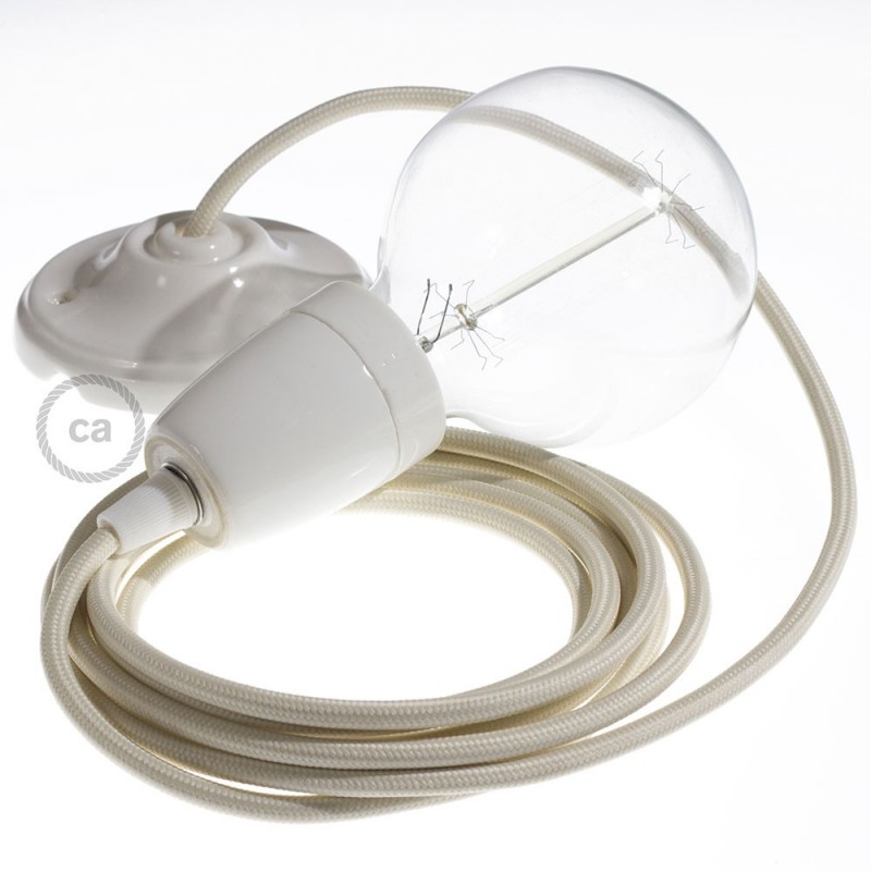 Viseća porculanska lampa, set s tekstilnim kabelom RM00 Ivory Rayon